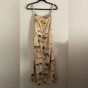 Old Navy MIDI Dress Animal Print Safari Linen Blend M Tropical